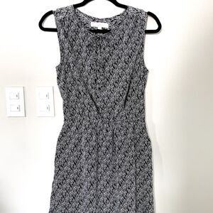 Loft Black‎ White Pattern Cinched Waist Dress Size S